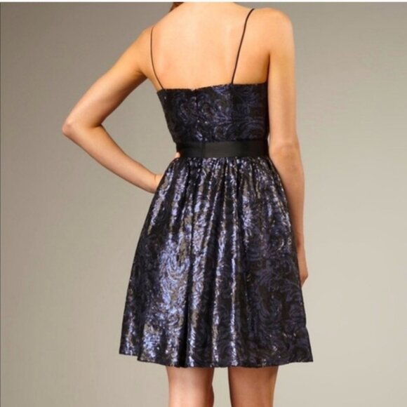 AIDAN MATTOX | Fit And Flare Sequin Dress Navy Black Sz 8 - Picture 2 of 8